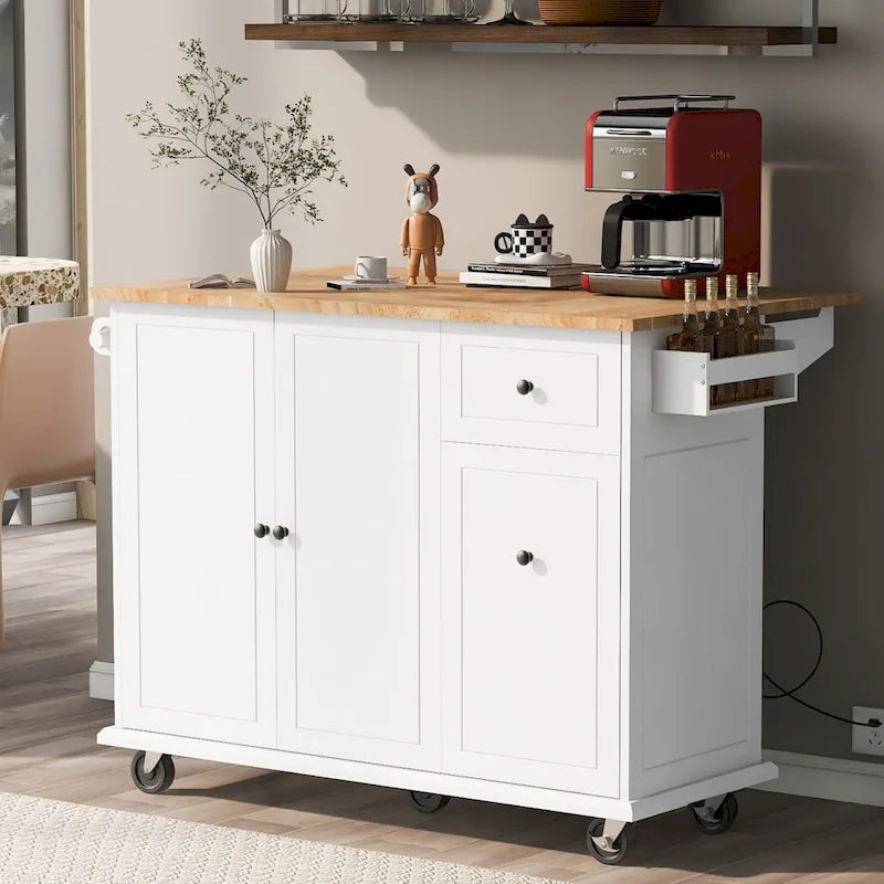 Kitchen Cart with 3-Tier Pull-Out Cabinet, Internal Storage Rack, Spice Rack, Towel Rack