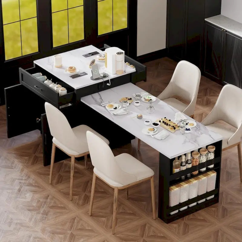 Kitchen Island with Extendable Dining Table and Double-Sided Storage