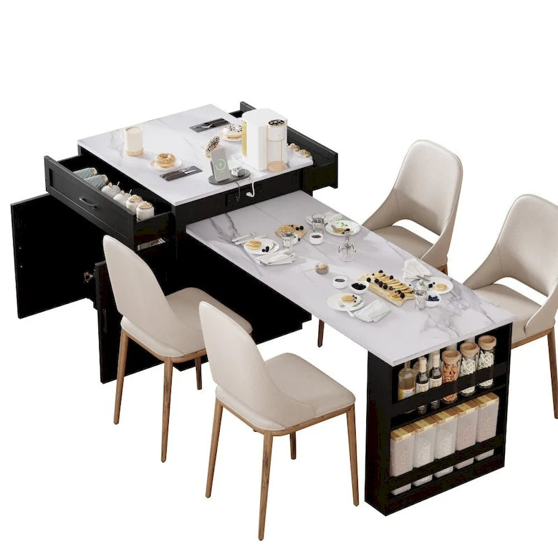 Kitchen Island with Extendable Dining Table and Double-Sided Storage