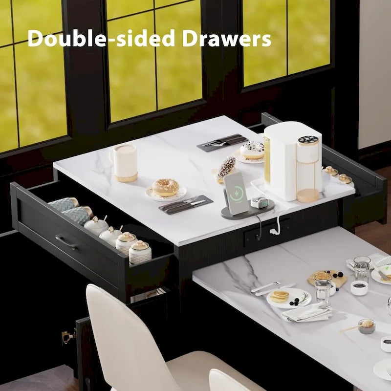 Kitchen Island with Extendable Dining Table and Double-Sided Storage