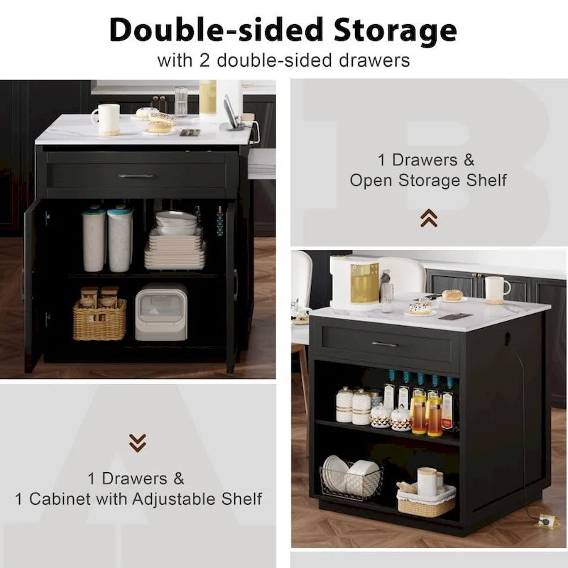 Kitchen Island with Extendable Dining Table and Double-Sided Storage