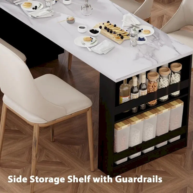 Kitchen Island with Extendable Dining Table and Double-Sided Storage