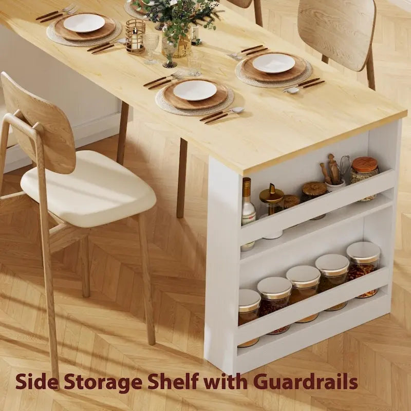 Kitchen Island with Extendable Dining Table and Double-Sided Storage