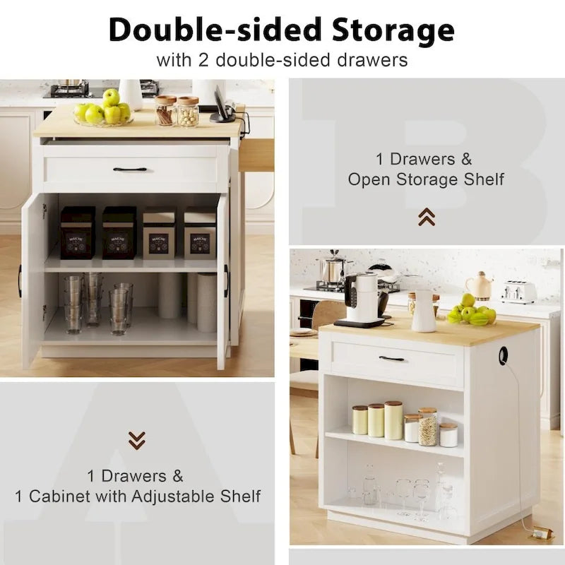Kitchen Island with Extendable Dining Table and Double-Sided Storage