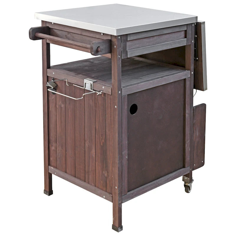40.5" Outdoor Grill Cart with Stainless Steel Top and Drop Leaf, Rolling BBQ Prep Cart with Storage Cabinet and Wheels