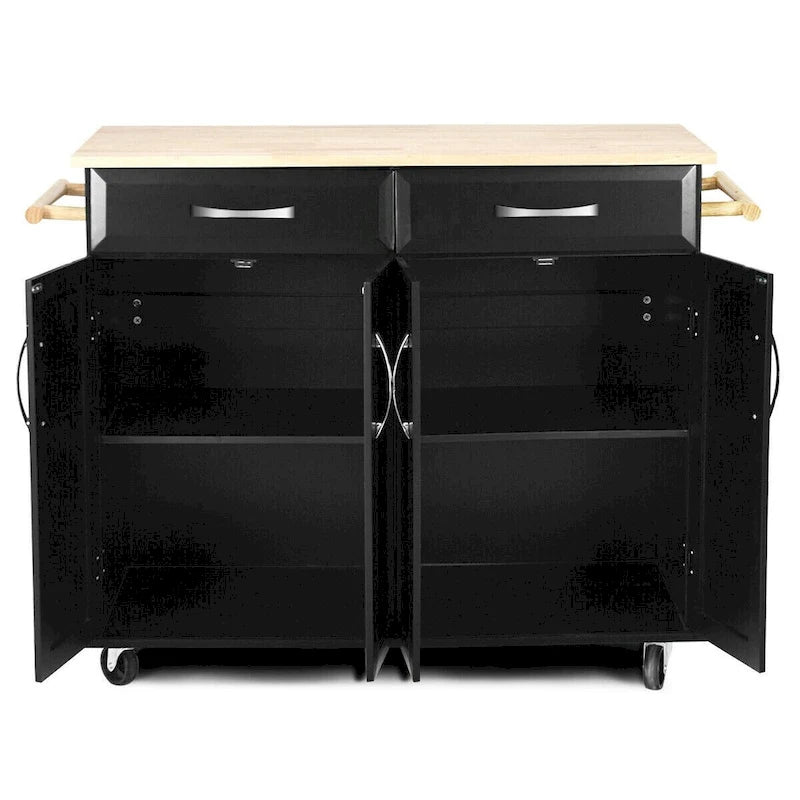 Rolling Kitchen Trolley Island Cart with Wood Top and Storage