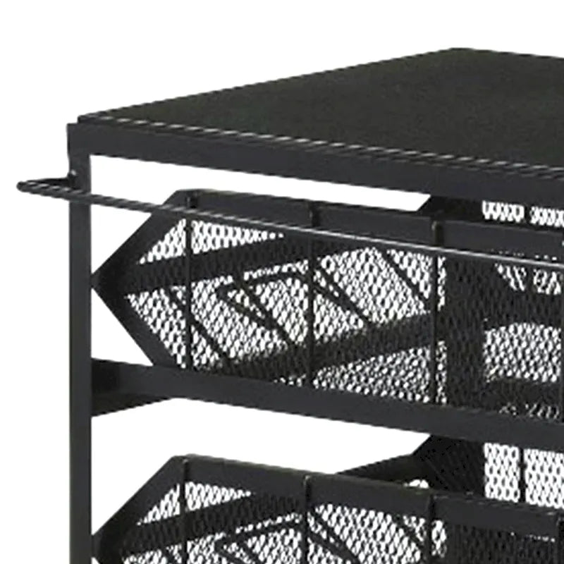 39 Inch Storage Cart with Lockable Caster Wheels and Wood Grain Bottom Shelf, Black