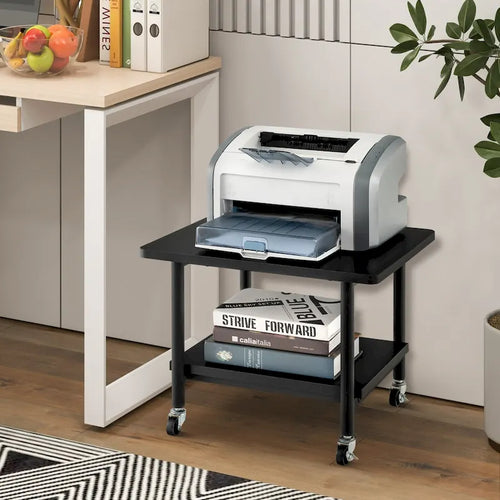 2-Tier Mobile Printer Stand with Storage Shelf and 4 Wheels