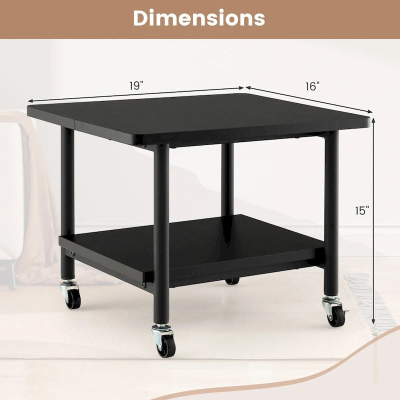 2-Tier Mobile Printer Stand with Storage Shelf and 4 Wheels