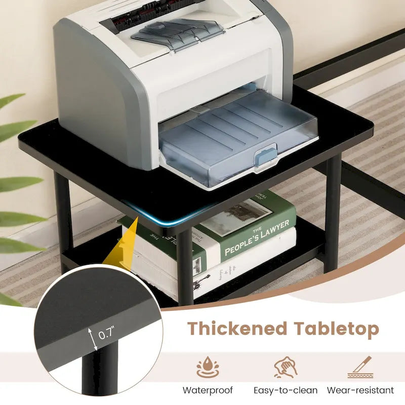 2-Tier Mobile Printer Stand with Storage Shelf and 4 Wheels