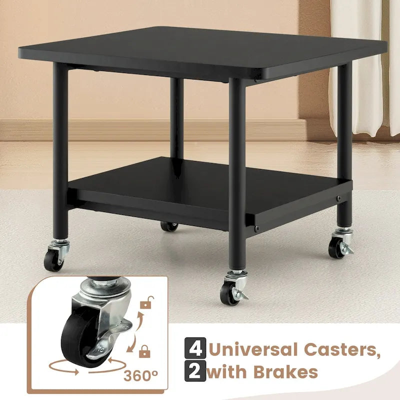 2-Tier Mobile Printer Stand with Storage Shelf and 4 Wheels