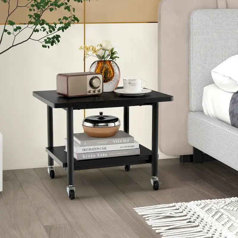 2-Tier Mobile Printer Stand with Storage Shelf and 4 Wheels