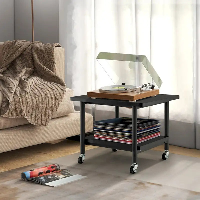 2-Tier Mobile Printer Stand with Storage Shelf and 4 Wheels
