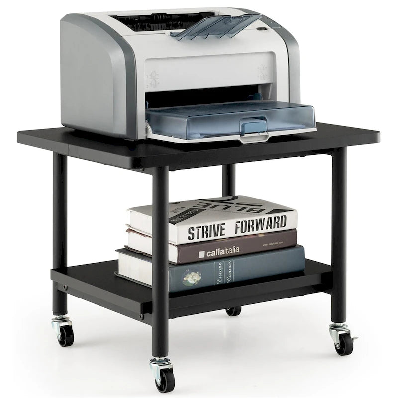 2-Tier Mobile Printer Stand with Storage Shelf and 4 Wheels