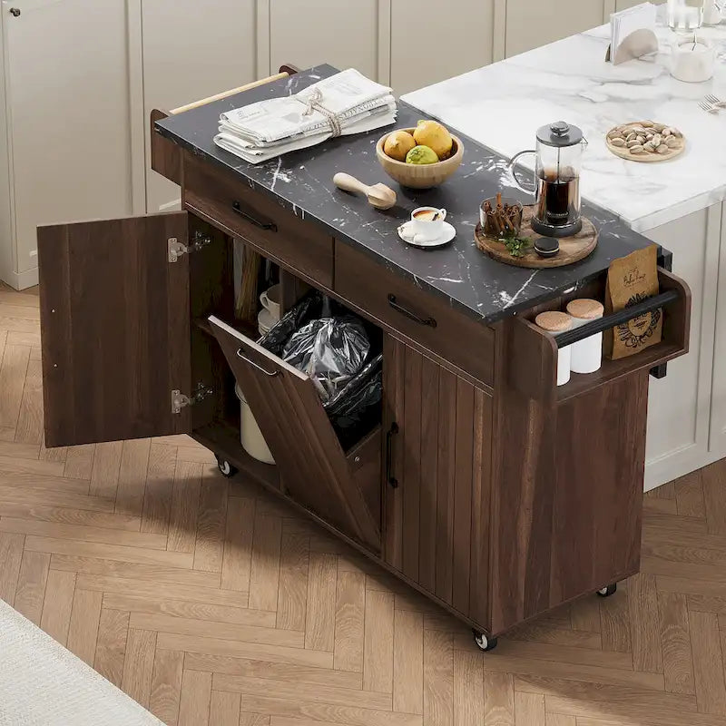 Kitchen Island with Trash Can Storage Cabinet