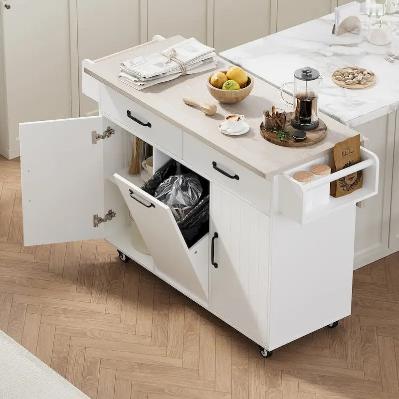 Kitchen Island with Trash Can Storage Cabinet