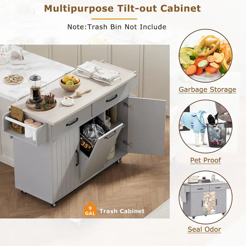 Kitchen Island with Trash Can Storage Cabinet