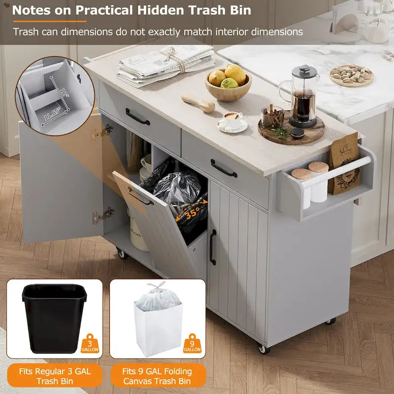 Kitchen Island with Trash Can Storage Cabinet