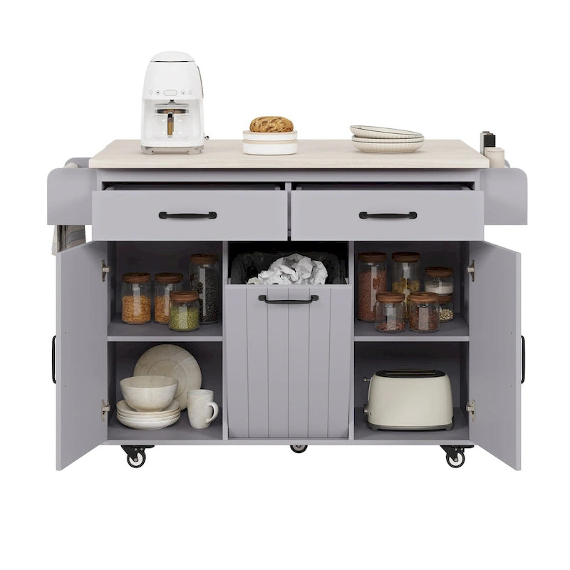 Kitchen Island with Trash Can Storage Cabinet