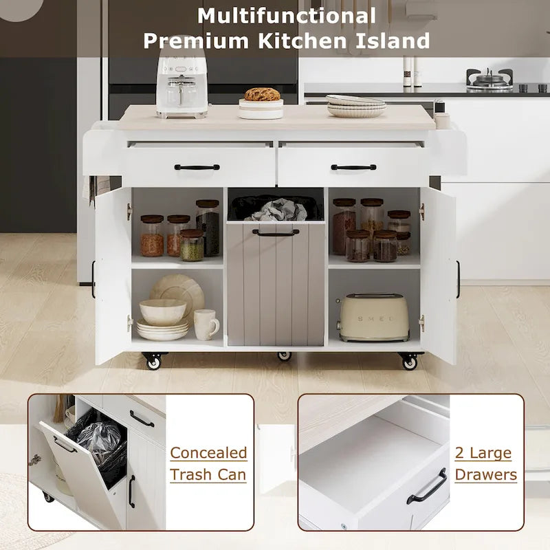 Kitchen Island with Trash Can Storage Cabinet