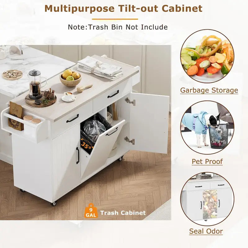 Kitchen Island with Trash Can Storage Cabinet