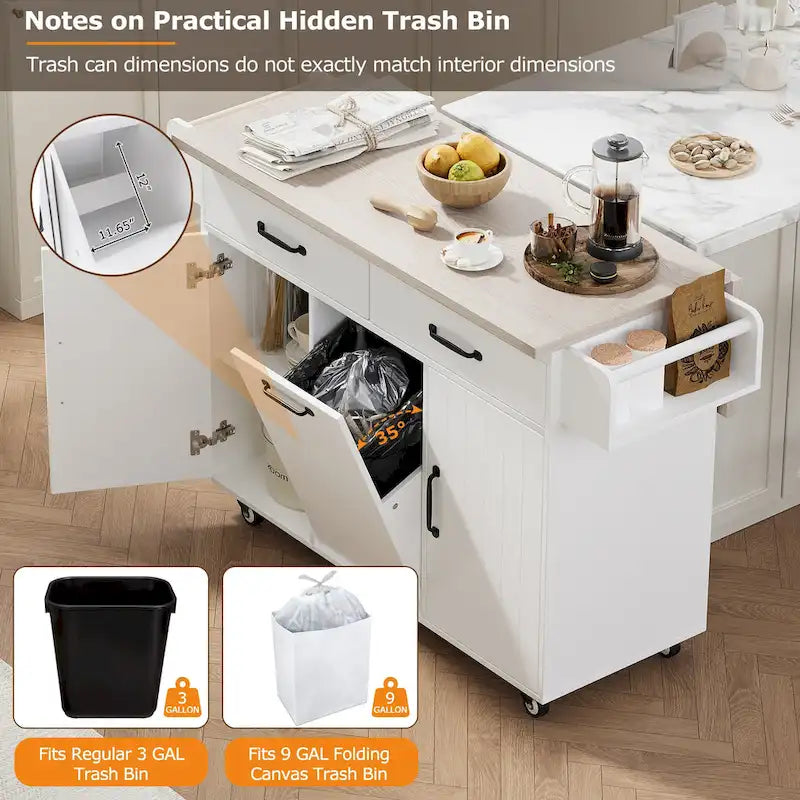 Kitchen Island with Trash Can Storage Cabinet