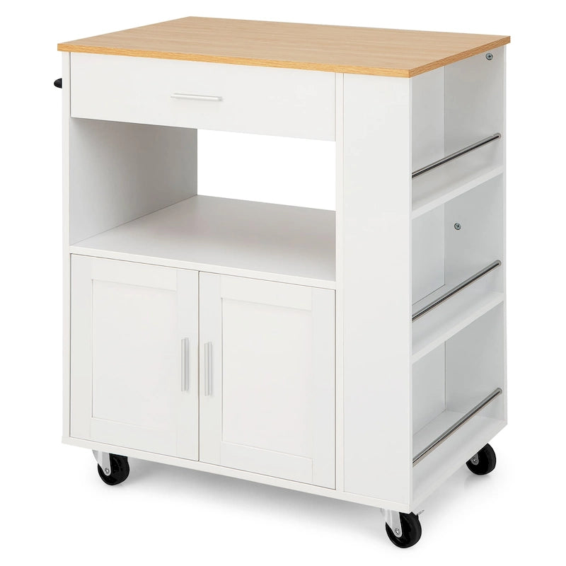 Kitchen Island Cart Rolling Storage Cabinet with Drawer, Rack and Shelf