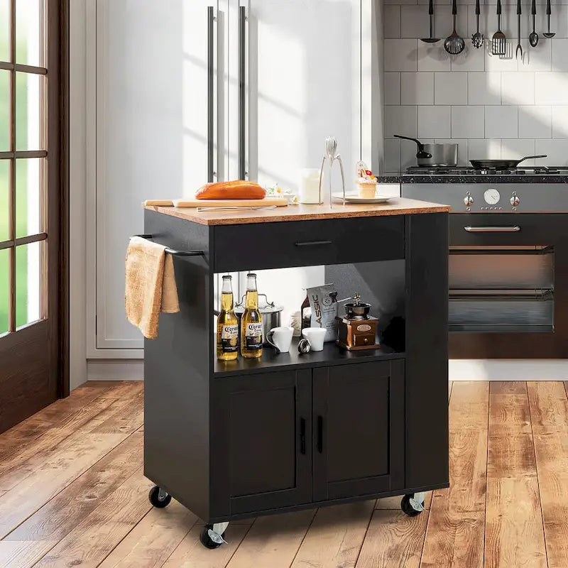 Kitchen Island Cart Rolling Storage Cabinet with Drawer, Rack and Shelf