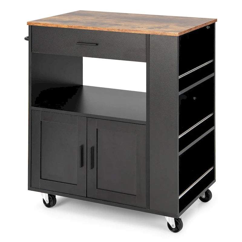 Kitchen Island Cart Rolling Storage Cabinet with Drawer, Rack and Shelf