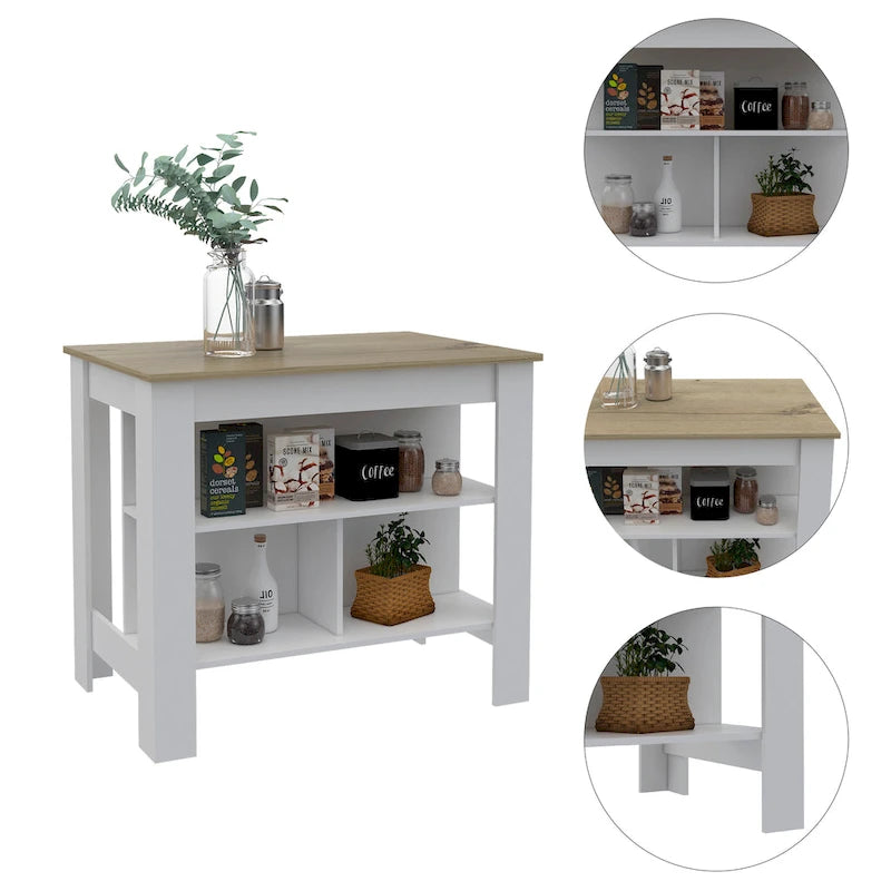 3-Shelf Wooden Casual Kitchen Island
