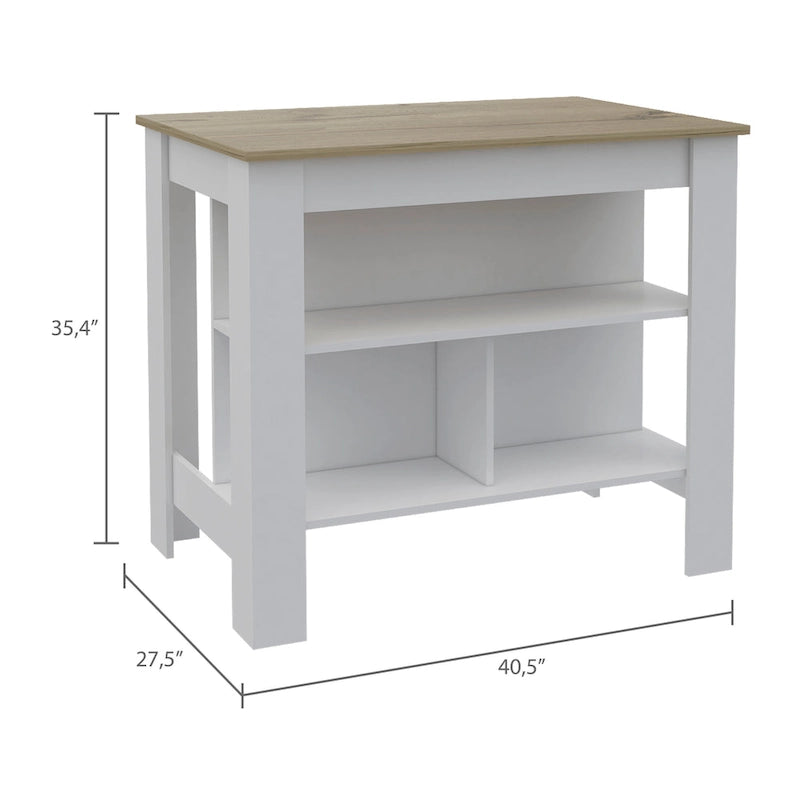3-Shelf Wooden Casual Kitchen Island