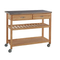 Brown Kitchen Cart with Stainless Steel Top - 44" W x 20.5" D x 36" H
