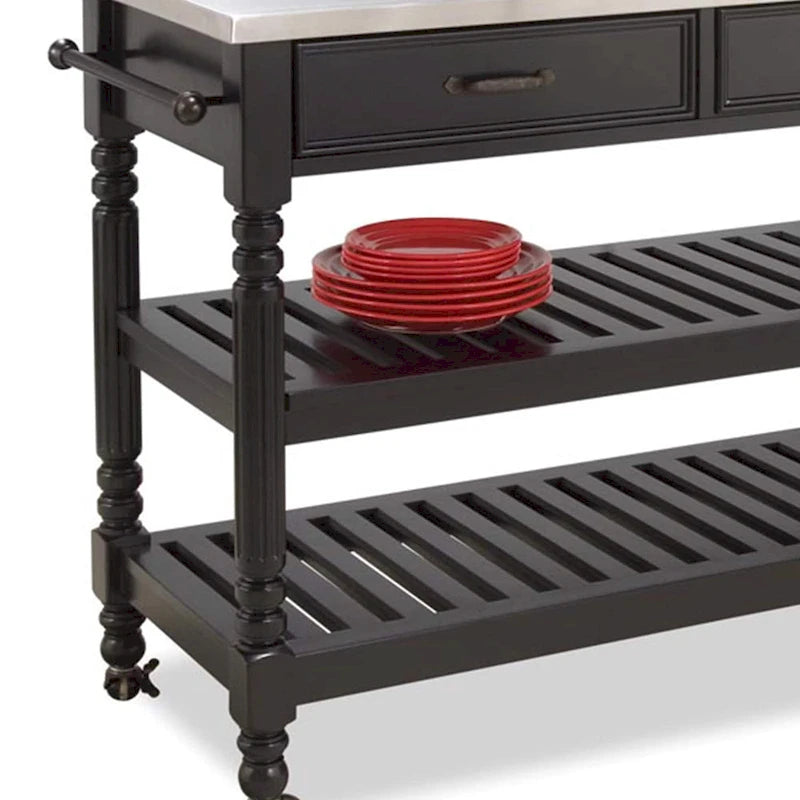 Black Mobile Kitchen Cart with Stainless Steel Top