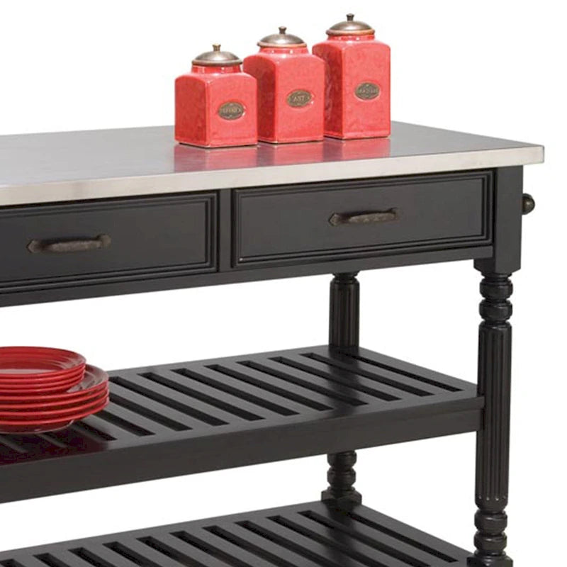Black Mobile Kitchen Cart with Stainless Steel Top