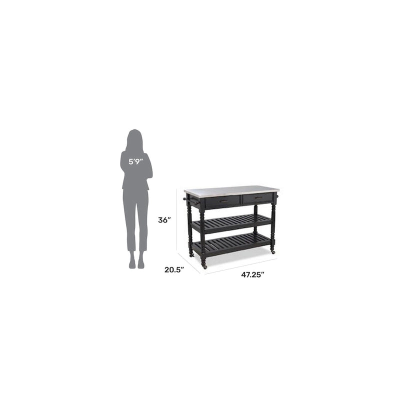 Black Mobile Kitchen Cart with Stainless Steel Top