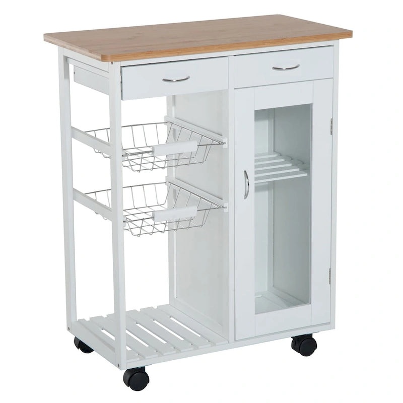 28" White Rolling Kitchen Trolley Serving Cart