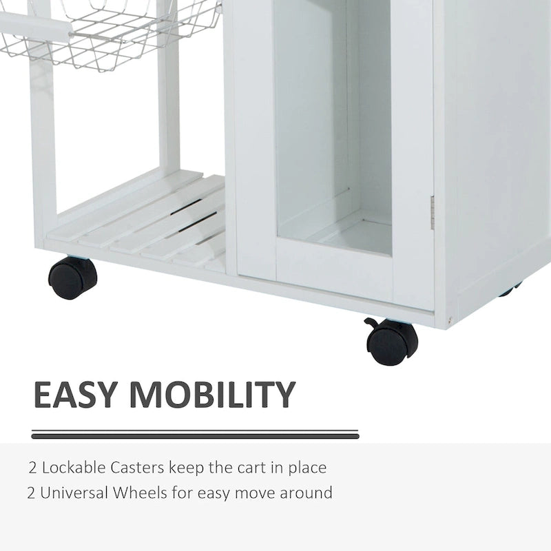 28" White Rolling Kitchen Trolley Serving Cart