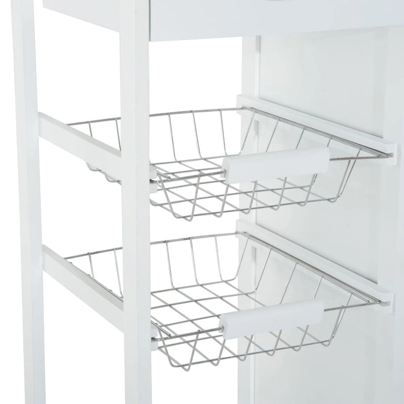 28" White Rolling Kitchen Trolley Serving Cart