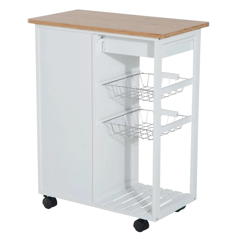 28" White Rolling Kitchen Trolley Serving Cart