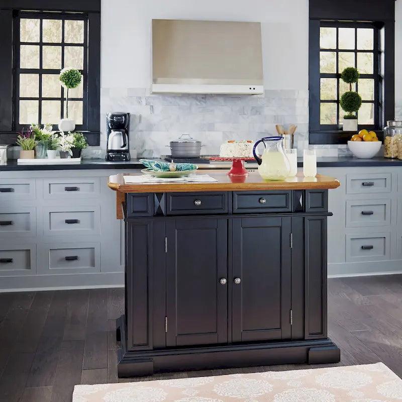 Warwick Black Distressed Oak Kitchen Island