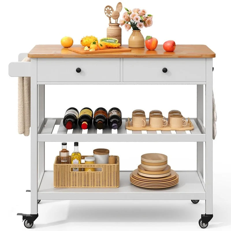 Rolling Kitchen Island Cart with Drawers and Storage Shelves