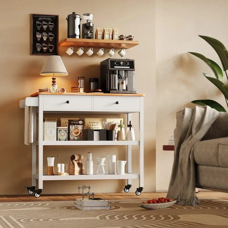 Rolling Kitchen Island Cart with Drawers and Storage Shelves