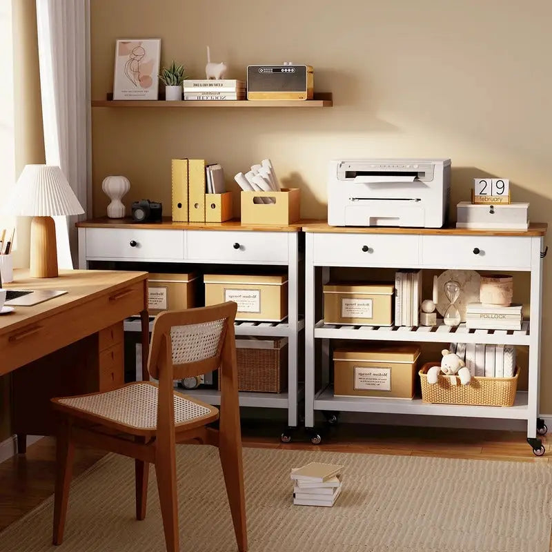Rolling Kitchen Island Cart with Drawers and Storage Shelves