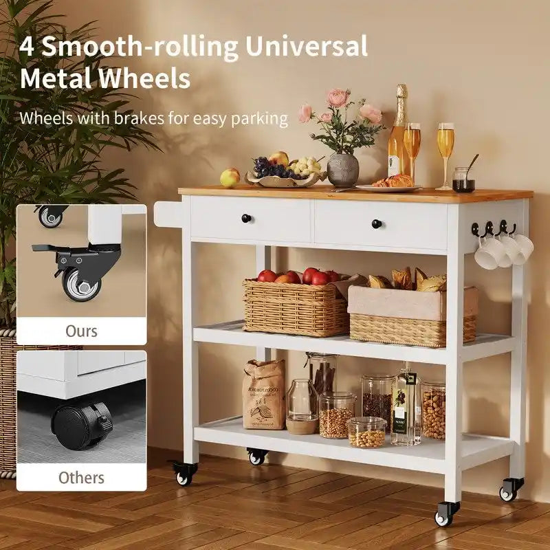 Rolling Kitchen Island Cart with Drawers and Storage Shelves