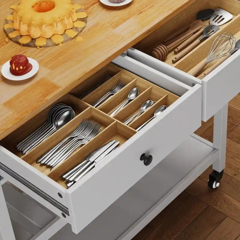 Rolling Kitchen Island Cart with Drawers and Storage Shelves