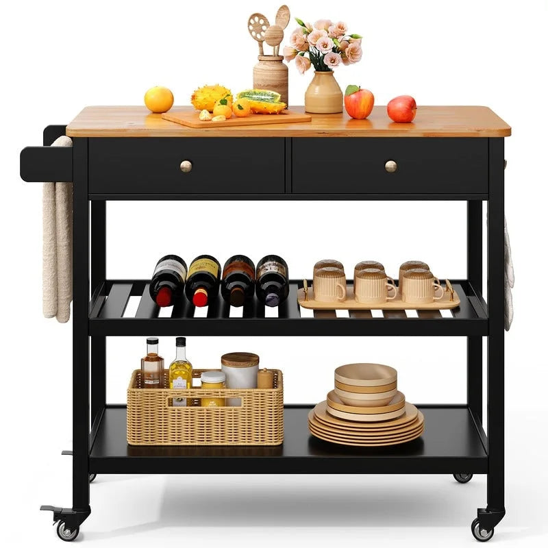 Rolling Kitchen Island Cart with Drawers and Storage Shelves