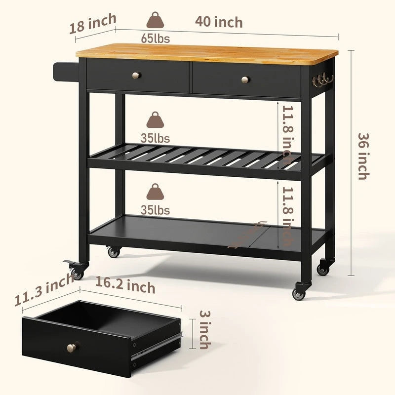 Rolling Kitchen Island Cart with Drawers and Storage Shelves