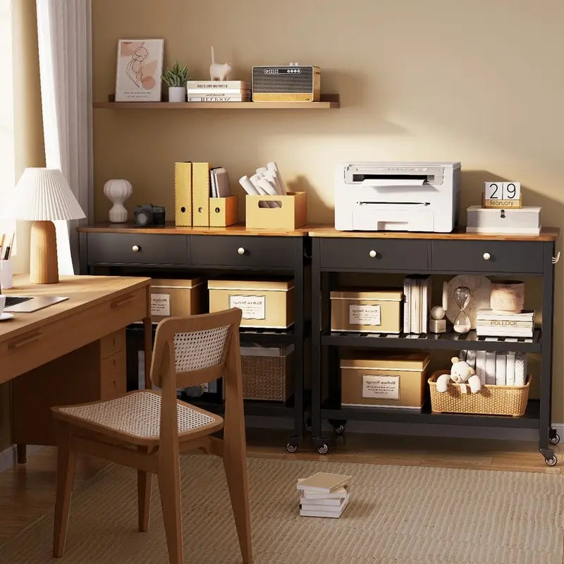 Rolling Kitchen Island Cart with Drawers and Storage Shelves