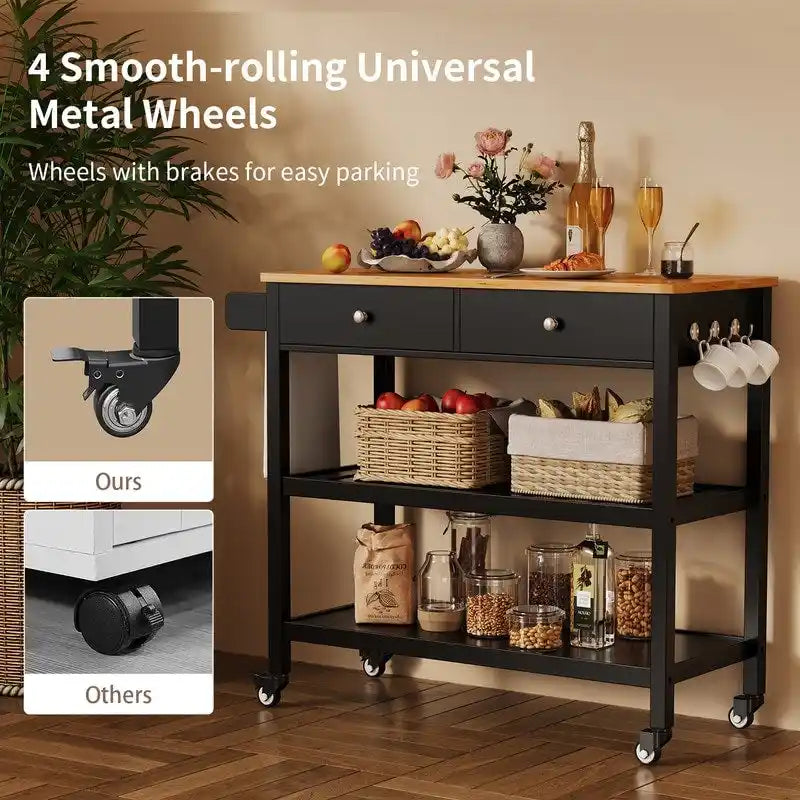 Rolling Kitchen Island Cart with Drawers and Storage Shelves