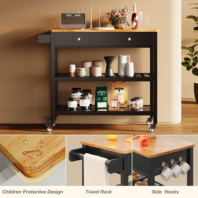 Rolling Kitchen Island Cart with Drawers and Storage Shelves